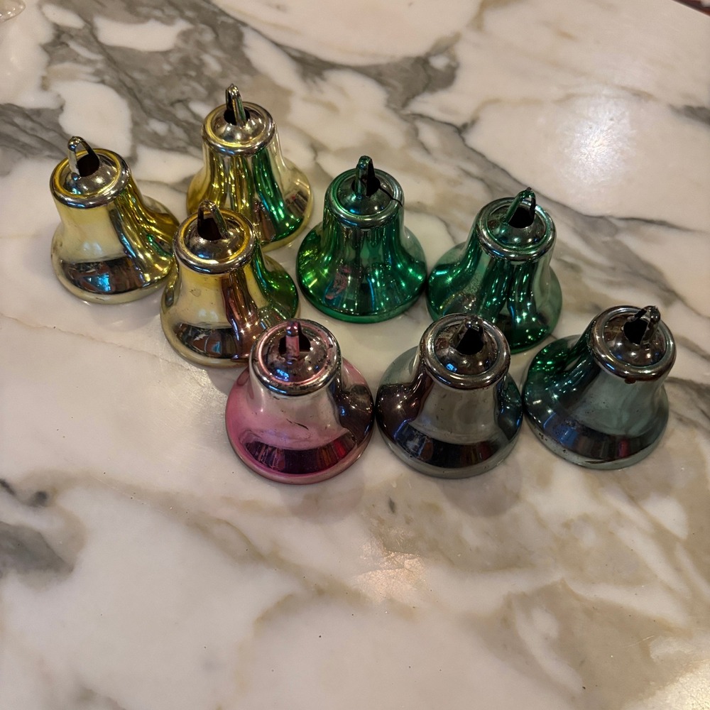 Vintage Unbreakable Plastic Bell Ornaments Multicolor Good Jewel Tone 8pc